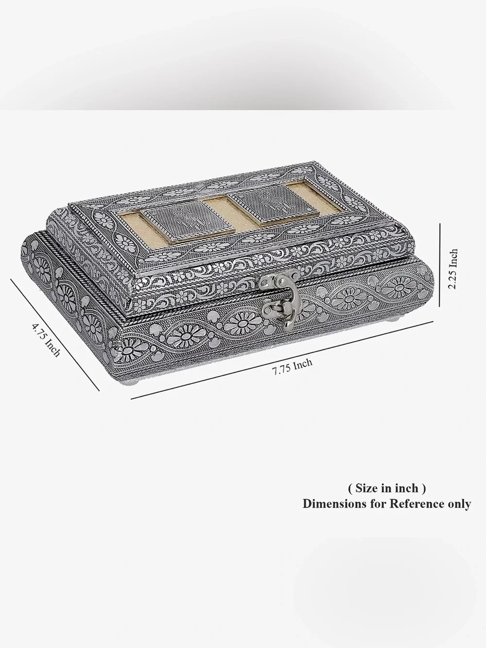 Handcrafted in India Dreamcatcher Embossed Silver Aluminum Jewelry Box